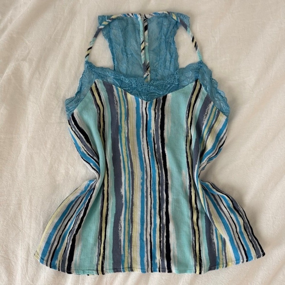 Y2K L Love stripe lace tank